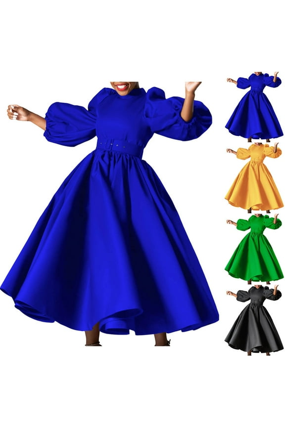 Womens 1950s Vintage Dresses Mock Neck Long Sleeve A Line Formal Church Cocktail Swing Dress with Belt Green XL