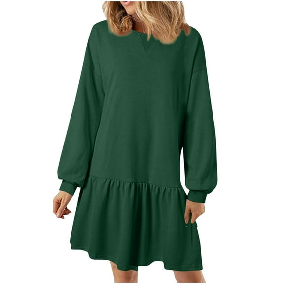 SMihono Womens 2025 Spring Patchwork Dress Pullover Tops Crewneck Rib Knit Oversized Sweatshirt Dress Casual Mini Dresse Army Green 14