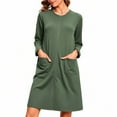 thumbnail image 1 of SMihono Womens Casual Long Sleeve Nightdress Loose A Line Comfy Midi Dress Zip Up Crewneck Nightgown Soft Loungewear Army Green S, 1 of 6
