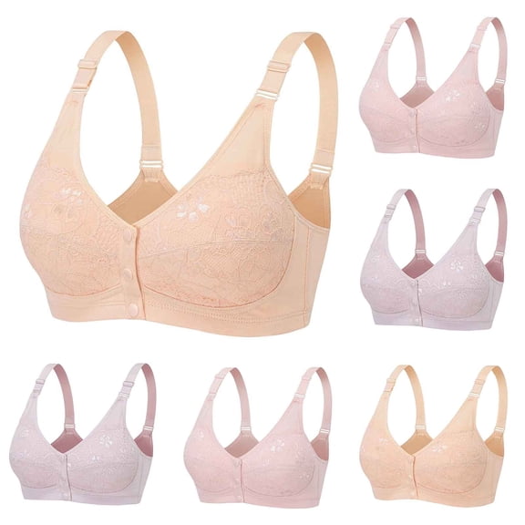 SMihono Womens Comfortable Wireless Bras Push Up Seamless Bralettes Soft V Neck Breathable Padded Full Coverage Everyday Bra Beige 90B