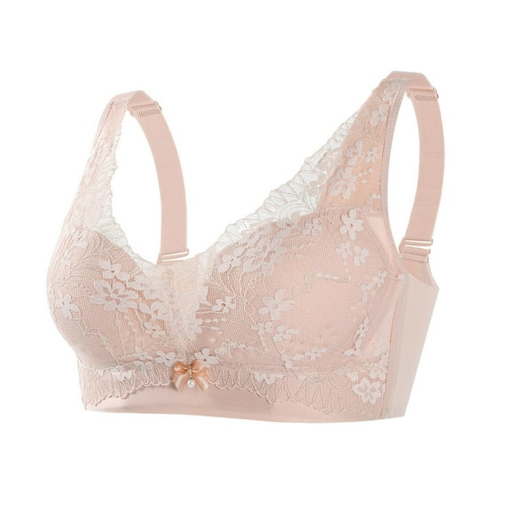 SMihono Womens Comfortable Wireless Bras Push Up Seamless Bralettes Soft V Neck Breathable Padded Full Coverage Everyday Bra Pink 40/90BC