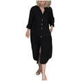 thumbnail image 1 of SMihono Womens Cotton Linen Button Down Dress Casual Loose Long Sleeve Basic Shirt Dresses Summer Comfy Solid Color Midi Dress Black M, 1 of 6