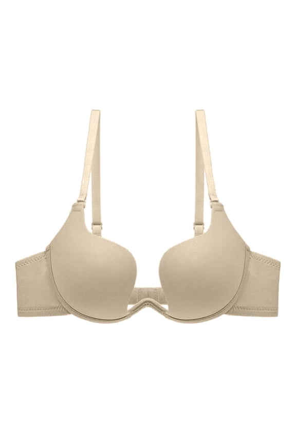 Womens Deep Plunge Bra Convertible Low Back Invisible Bralette Backless Deep U Cleavage Bra Soft Underwire Push Up Bra Beige 12