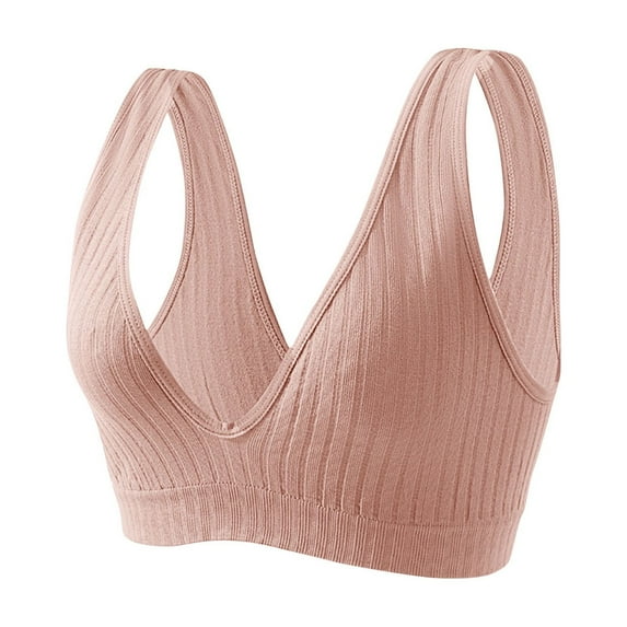 SMihono Womens Deep V-Neck Sports Bras Seamless Support Fitness Yoga Bra U Back Wireless Workout Bras Spring Summer Cami Crop Top (Pink L )