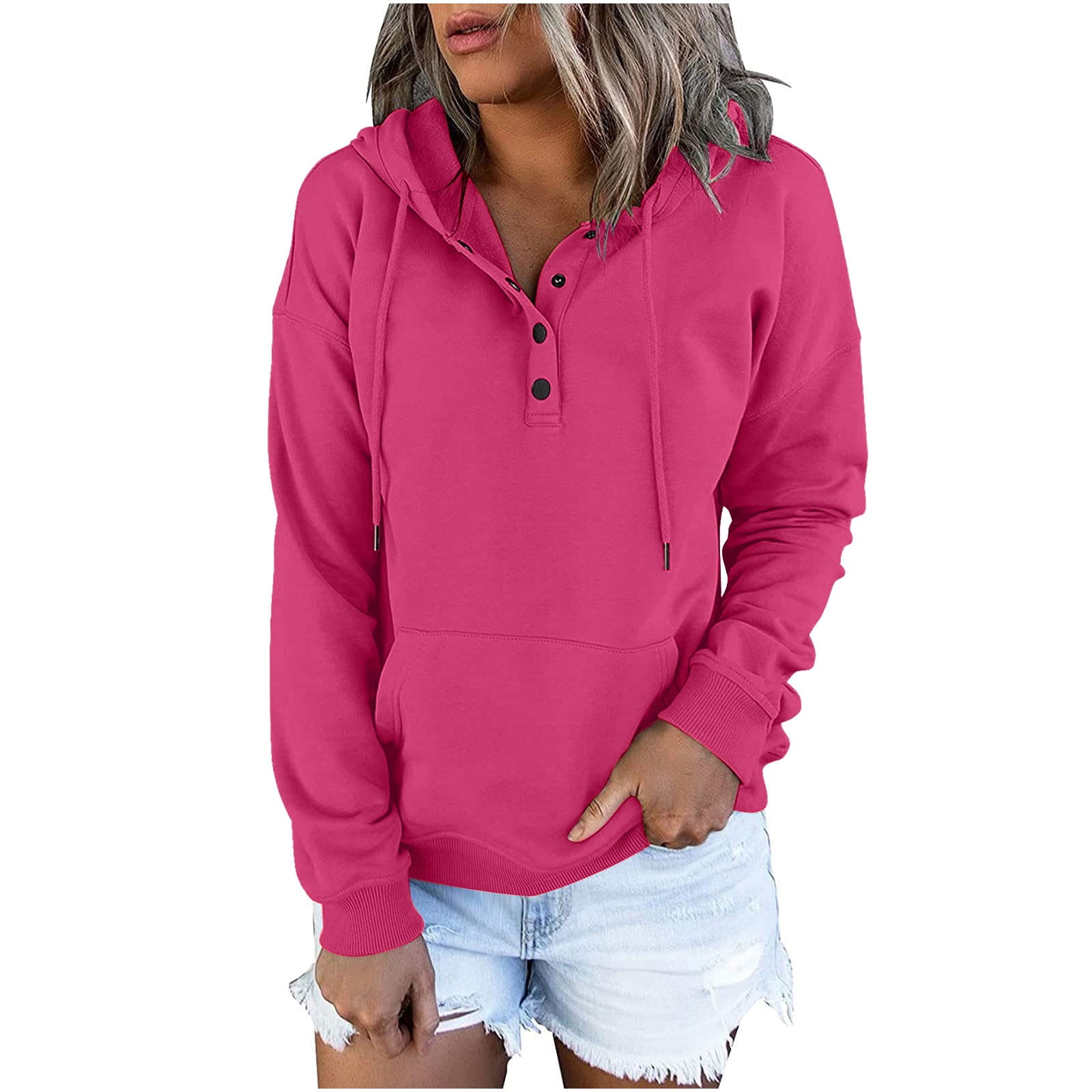 Half button drawstring hooded sweater discount