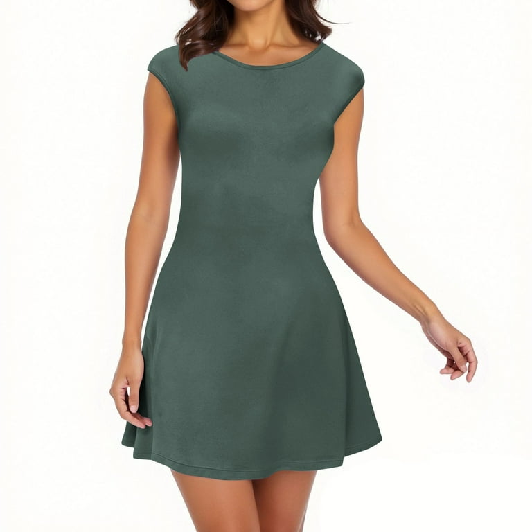 SMihono Womens Dresses Cap Sleeve Cocktail Graduation Formal Party Club  Mini Outfits A-Line Sleeveless Solid Mini Dress Green S - Walmart.com