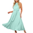 thumbnail image 1 of SMihono Womens Elegant Off Shoulder Solid Color Pleated Long Skirts Sleeveless Halter Neck Boho Beach Dress with Belt Green L, 1 of 7
