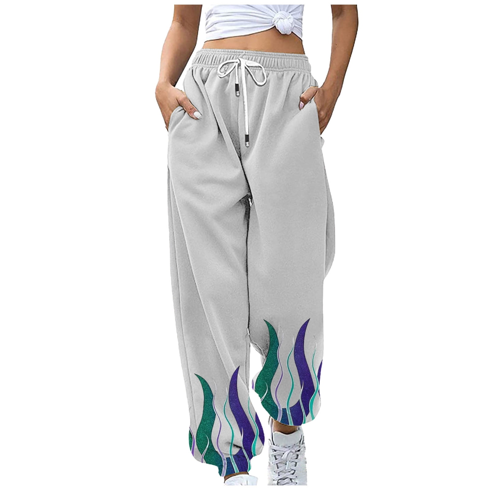 Smihono Women's Color High Waisted Versatile Straight Slender Loose Leg Pants Women's Yoga Pants Stretch Pull-On Jegging Long Pants Full Length Pants