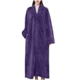 thumbnail image 1 of SMihono Womens Fluffy Robes Winter Warm Plush Robe, Zip up Long Fleece Bath Robes Female, Zipper Bathrobes with Pockets Purple XL, 1 of 7