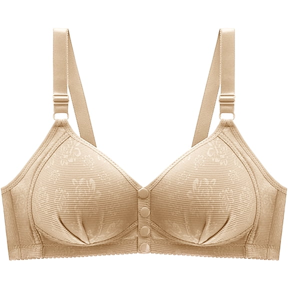 SMihono Womens Front Closure Daisy Bra Comfortable Underwear No Rims Convenient Front Button Bras for Older Women Khaki 100