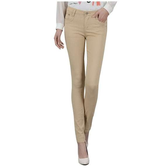 SMihono Womens Full Length Jeans Women's Candy Pencil Pants Fashion Skinny Slim Leg Colorful Feet Denim Pants Khaki 28