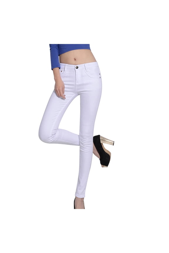 Womens Full Length Jeans Women's Candy Pencil Pants Fashion Skinny Slim Leg Colorful Feet Denim Pants White 32