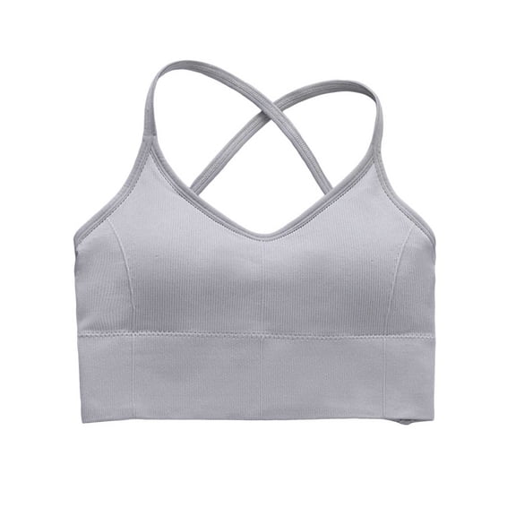 SMihono Womens High-Support Yoga Bra with Removable Pads Large Bust,Seamless Crossback Longline Sports Bra Workout Tops Gray S