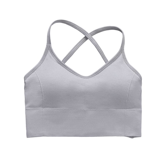 SMihono Womens High-Support Yoga Bra with Removable Pads Large Bust,Seamless Crossback Longline Sports Bra Workout Tops Gray XL