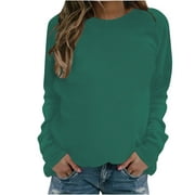 SMihono Womens Hoodless Tunic Contrast Stitch Sweatshirt Deals Boat Neck Tees Comfy Loose Fit Casual Flowy Blouse Fashion Raglan Long Sleeve Fall Tops Vintage Solid Color Shirts Green 8