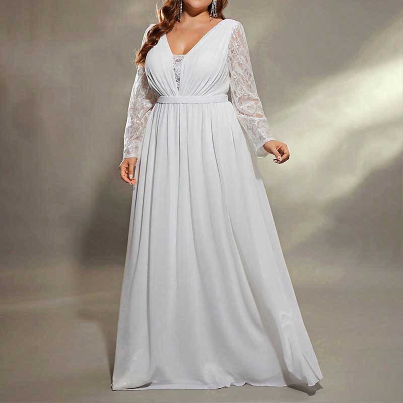 white plus size formal dresses Final Sale One Shoulder Long Sleeve Lace Detail Gown with Side Slit in Ivory Romantic and refined Plus Off Shoulder Layered Trim