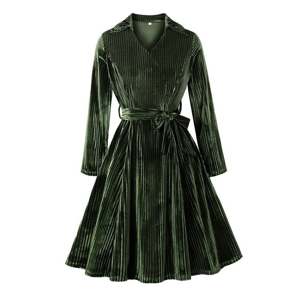 SMihono Womens Long Sleeve Velvet Dress Fall V Neck Holiday Cocktail Party Semi Formal Mini Dresses for Wedding Guest Green XXL