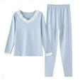 thumbnail image 1 of SMihono Womens Lounge Set Cute Long Sleeve Pajama Sets Casual 2 Piece Pj Outfit Fall Lace V-Neck Soft Nightwear Sleepwear Blue L, 1 of 2