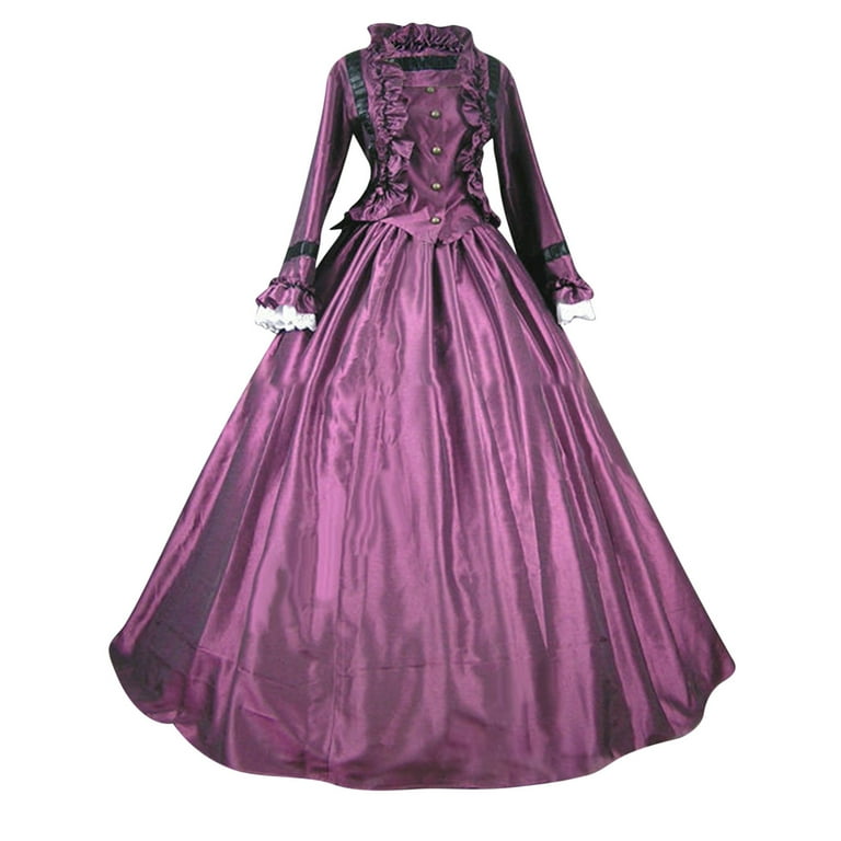 SMihono Womens Middle Ages Gothic Retro Court Style Long Dres Tiered Big  Hem Slim Fit Ball Gown Winter Ruffle Flared Long Sleeve Prom Dresses for