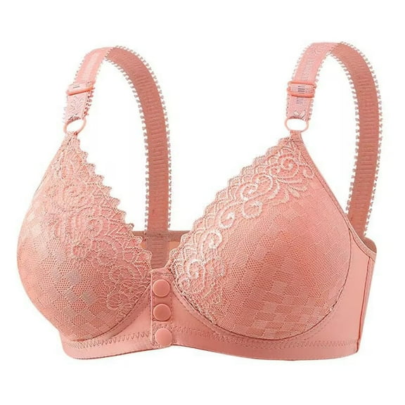 SMihono Womens No Underwire Bras Plus Size Comfort Soft Lace Bras Front Closure Supportive Bralettes Cute Strong Support Sports Bras Pink 38