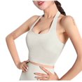 thumbnail image 1 of SMihono Womens Open Back Sports Bra Halter Padded Workout Crop Tops Workout Gym Fitness Bras with Removable Pads (White M ), 1 of 4
