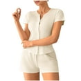 thumbnail image 1 of SMihono Womens Pajama Sets Ribbed 2 Piece Sleepwear Button Down Short Sleeve Top and High Waist Shorts Pj Outfit Lounge Set White S, 1 of 4