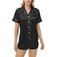 thumbnail image 1 of SMihono Womens Pj Set Silk Satin Pajamas Outfits 2 Piece Sleep Set Comfy Soft Short Sleeve Button Down Shirts and Shorts Pjs Black XL, 1 of 6