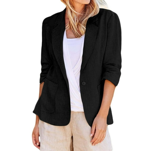 SMihono Womens Plus Size Blazer Fashion Women Turn Down Collar 3/4 Sleeve Casual Coat Cardigan Blouse Black 4