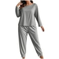 thumbnail image 1 of SMihono Womens Plus Size Pajama Set Casual Cotton Long Sleeve Crew Neck Lounge Sleepwear and Loose Fit Pants Comfy Loungewear Gray XXL, 1 of 4
