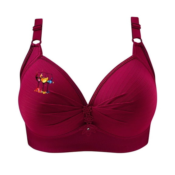 SMihono Womens Push Up Bras Full Coverage Supportive Bra Adjustable Wire Free Breathable Everyday Bra Comfort No Underwire Red XXL