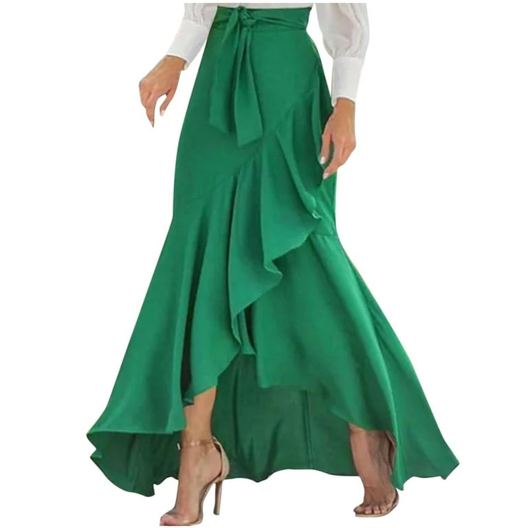 SMihono Womens Ruffle Wrap Maxi Skirt Flare High Waist