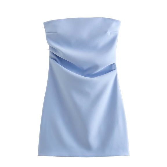SMihono Womens Satin Silk Backless Strapless Mini Dress Sexy Low Back Tube Club Party Dress for Women High Waisted Sleeveless Party Dress Light Blue XS