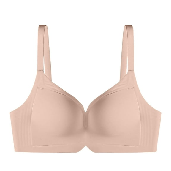 SMihono Womens Seamless Bras No Underwire Push Up V Neck Wireless Bralettes with Soft Support Full Coverage Bra Breathable Underwear Daily Bra Beige 8