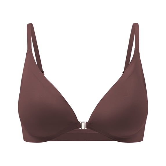 SMihono Womens Seamless Triangle Bralettes Front Closure Deep V Wireless Bras Comfortable Padded Bralette Front Opening Buckle No Rims Fixed Cup Gathering Daily Bra Brown XL