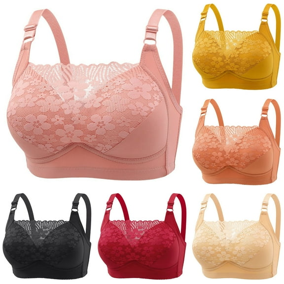 SMihono Womens Sexy Lace Everyday Bra Solid Color Full Coverage Underwear Wire Free Breathable Comfy Push Up Bralettes Beige 38/85BC