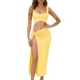 thumbnail image 1 of SMihono Womens Sexy Sleeveless Cutout Front Maxi Long Dress Square Neck Side Twist Knot High Slit Bodycon Cocktail Party Dresses Yellow XS, 1 of 9