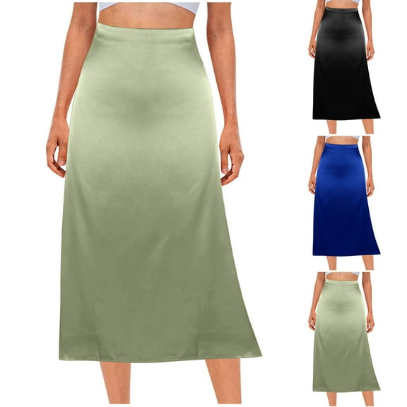 SMihono Womens Silk Midi Skirts Summer Fashion High Waisted A Line Satin Mermaid Skirt Elegant Slit Work Skirt Army Green 6