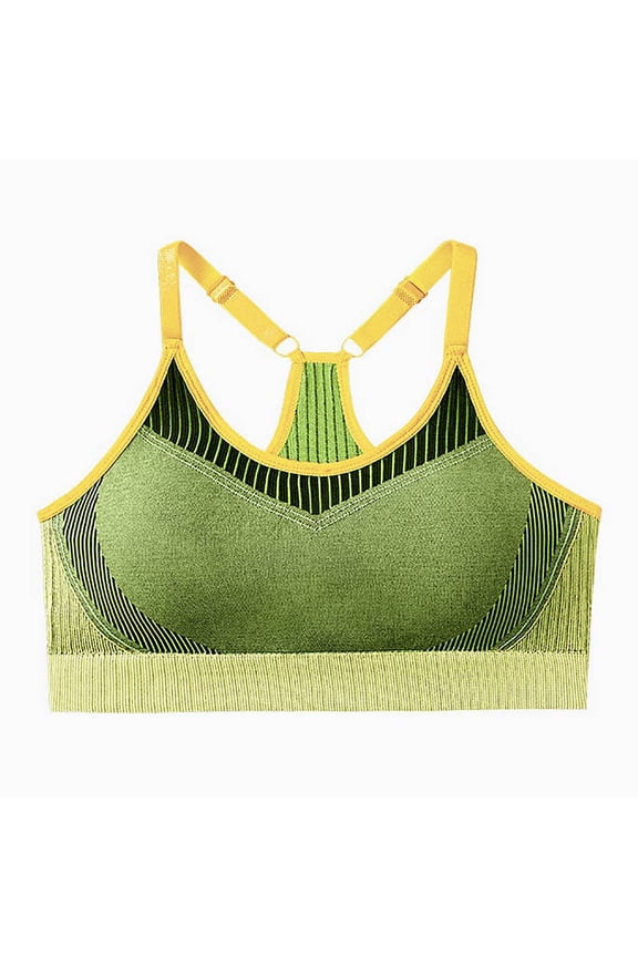 Womens Sports Bra Fixed Padded Racerback Low Impact Spaghetti Thin Strap Bra Running Athletic Workout Yoga Bralettes Yellow Free Size