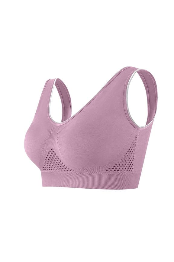 Womens Sports Bras No Underwire Backless Plus Size Mesh Lace Push Up Breathable Yoga Support Bra for Large Bust Purple M