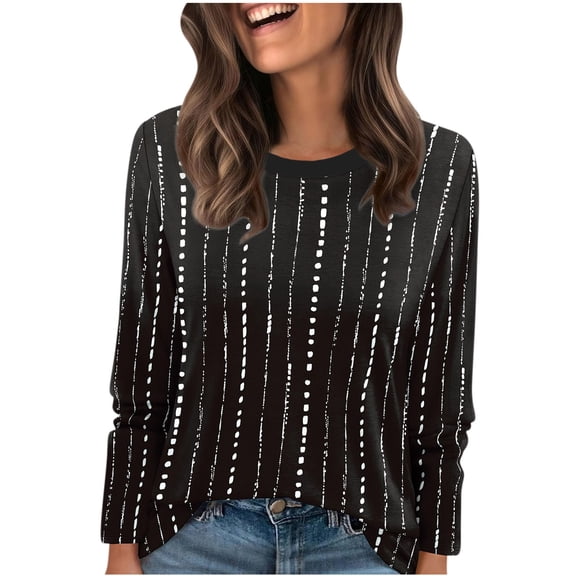 SMihono Womens Striped Long Sleeve Shirts Fall Outfits 2026 Color Block Tops Fashion Clothing Ribbed Crewneck Tee Blouses Black M
