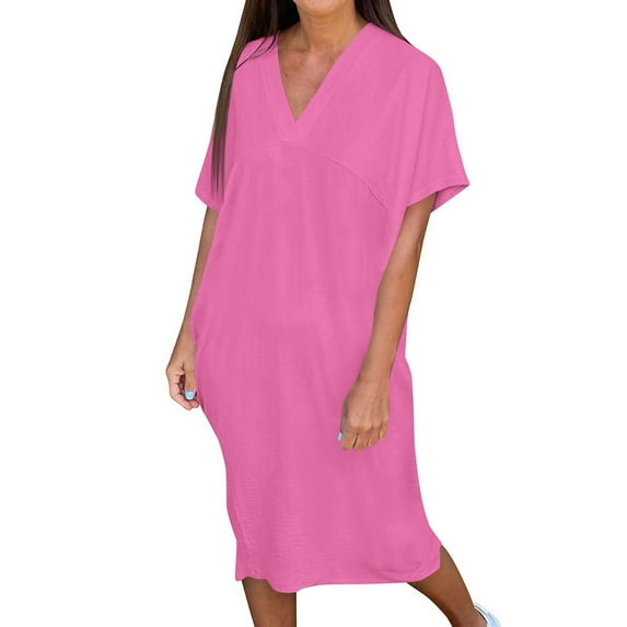SMihono Womens Summer Dress Oversized High Waist Short Sleeve Short Dress Classic Casual Vacation Dress Basic Boutique Dress Hot Pink S
