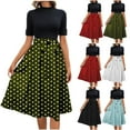 thumbnail image 1 of SMihono Womens Summer Dresses 2025 Casual Short Sleeve Sundress Beach Vacation Polka Dot Print Splicing Short Dresses Black M, 1 of 6