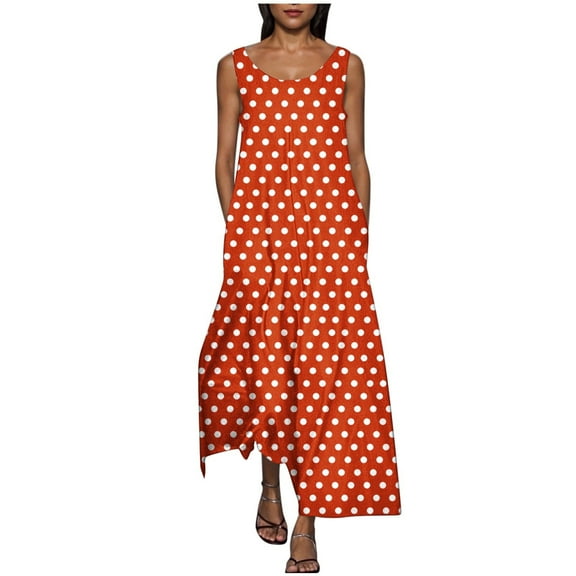 SMihono Womens Summer Maxi Dresses 2025 Flowy V Neck Sleeveless Swing Casual Tiered Beach Sundress with Pockets Orange S