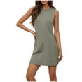 thumbnail image 1 of SMihono Womens Summer Mini Dress Casual Loose Sleeveless Crewneck Solid Slit Basic T Shirt Dresses with Pockets Gray XXL, 1 of 9