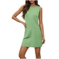 thumbnail image 1 of SMihono Womens Summer Mini Dress Casual Loose Sleeveless Crewneck Solid Slit Basic T Shirt Dresses with Pockets Green M, 1 of 9