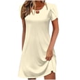 thumbnail image 1 of SMihono Womens Summer Tshirt Dresses Petal Short Sleeve Keyhole Mini Dress 2025 Trendy Casual Loose Vacation Beach Dresses Beige XXL, 1 of 5