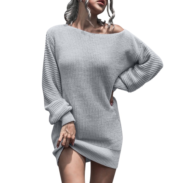 SMihono Womens Sweater Dress Long Sleeve Off Shoulder Fall Winter Mini  Dress Oversized Casual Knit Short Pullover Gray L - Walmart.com