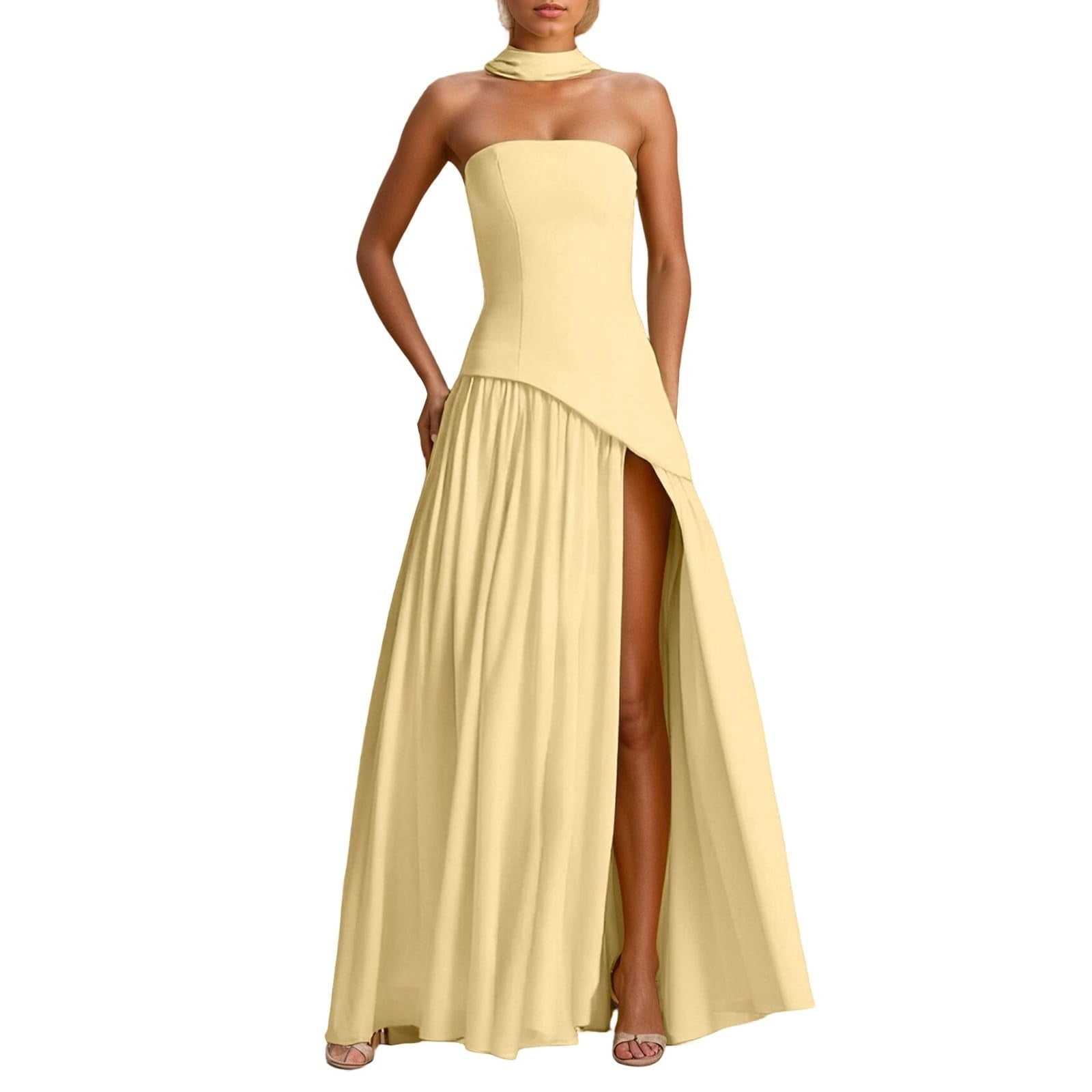 shapewear for low back dress Yellow Thin Straps Layered A-Line Homecoming Dress main image 1