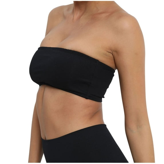 SMihono Womens Tube Top Bra Seamless Bandeau Bra Strapless Padded Solid Trendy Bralette Bra Teen Girls Stretchy Summer Bras (Black S )
