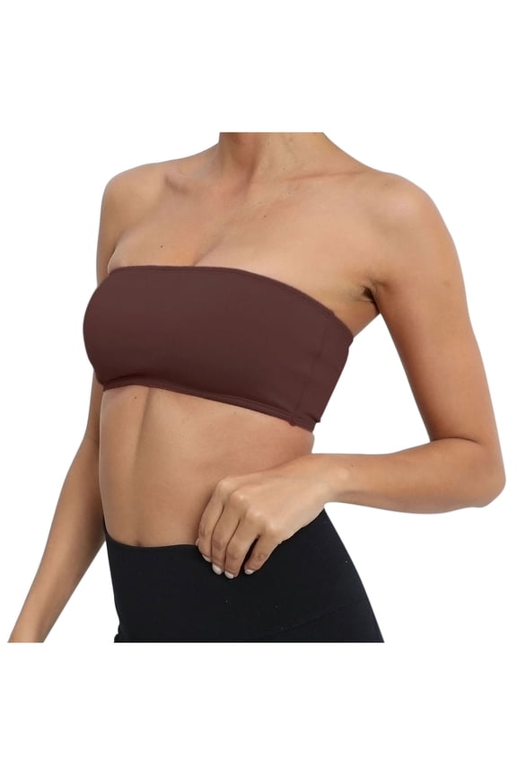 Womens Tube Top Bra Seamless Bandeau Bra Strapless Padded Solid Trendy Bralette Bra Teen Girls Stretchy Summer Bras (Coffee M )